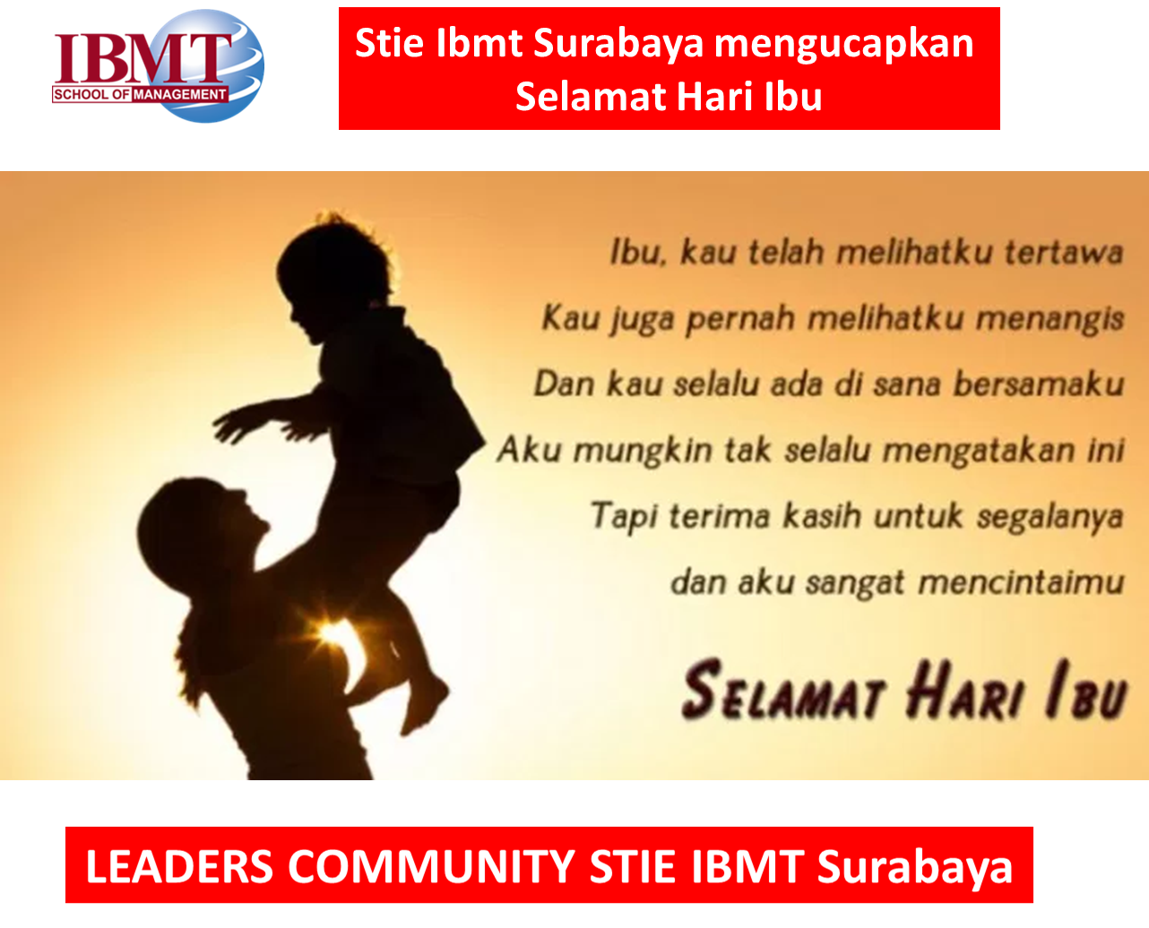 Stie Ibmt Surabaya mengucapkan Selamat Hari Ibu